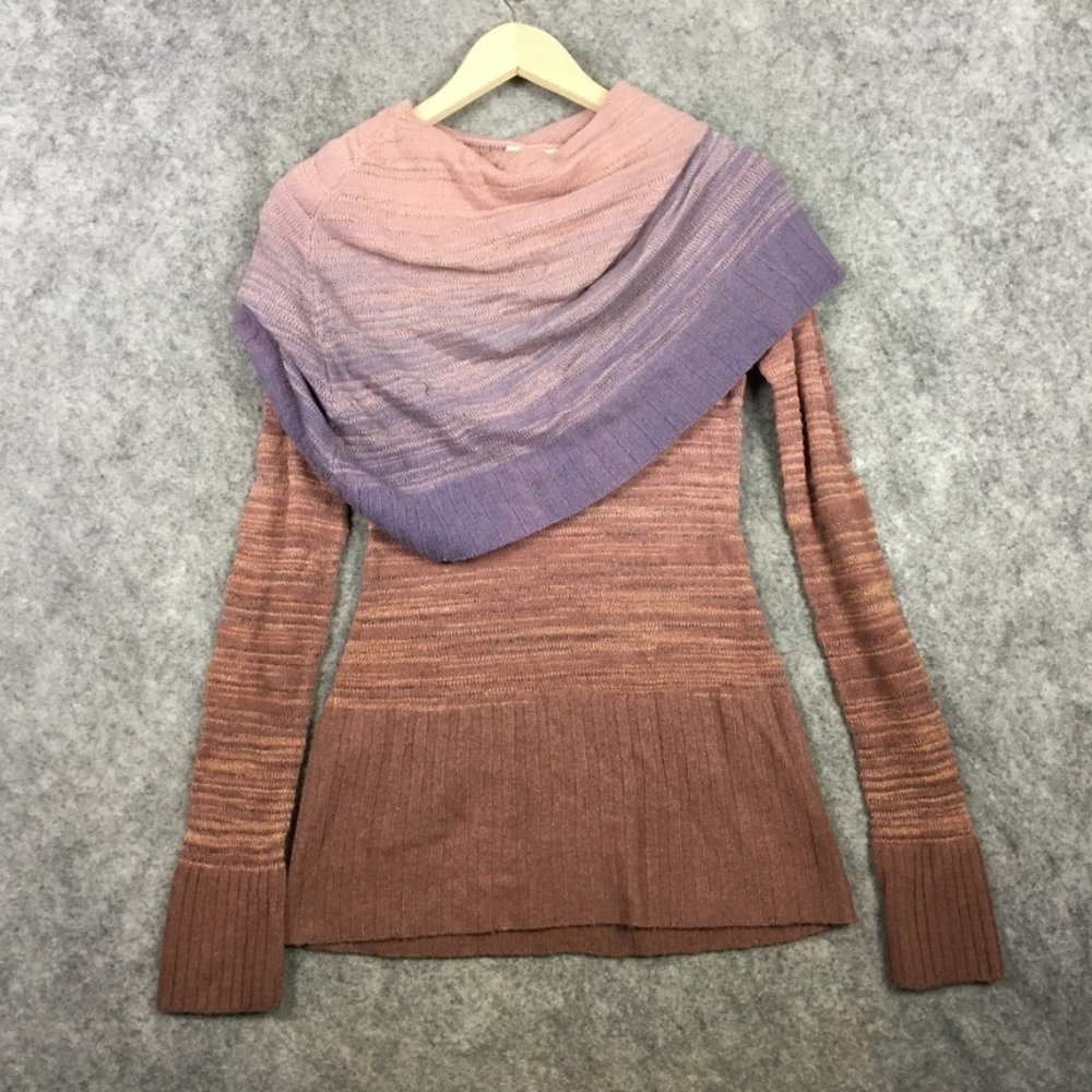 Anthropologie Moth Sweater XS Wool Cowl Draped Ombre Purple Pink Mauve Slub Knit